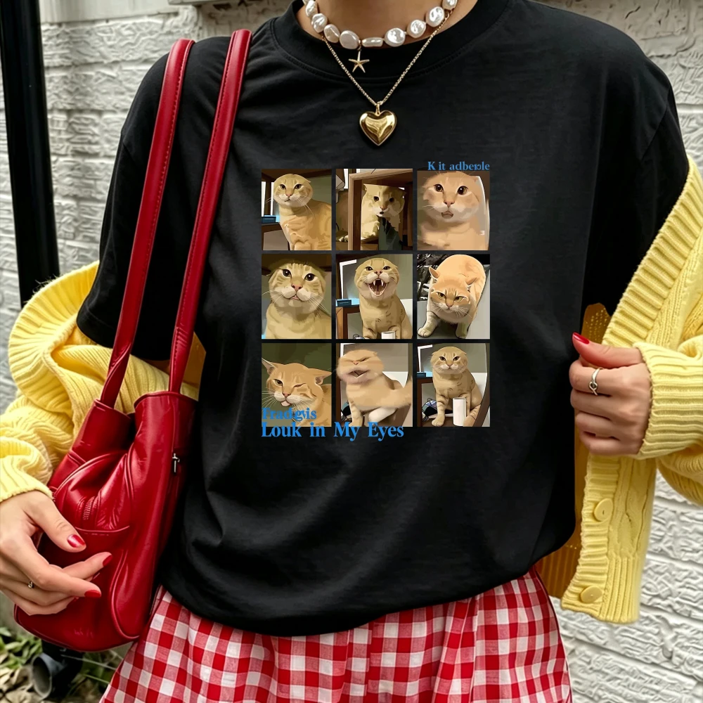 Unisex Francis Look in My Eyes Meme Cat Collage Graphic T‑Shirt Funny Viral Orange Cat Photo Grid Art Print Soft Cotton Tee Tops
