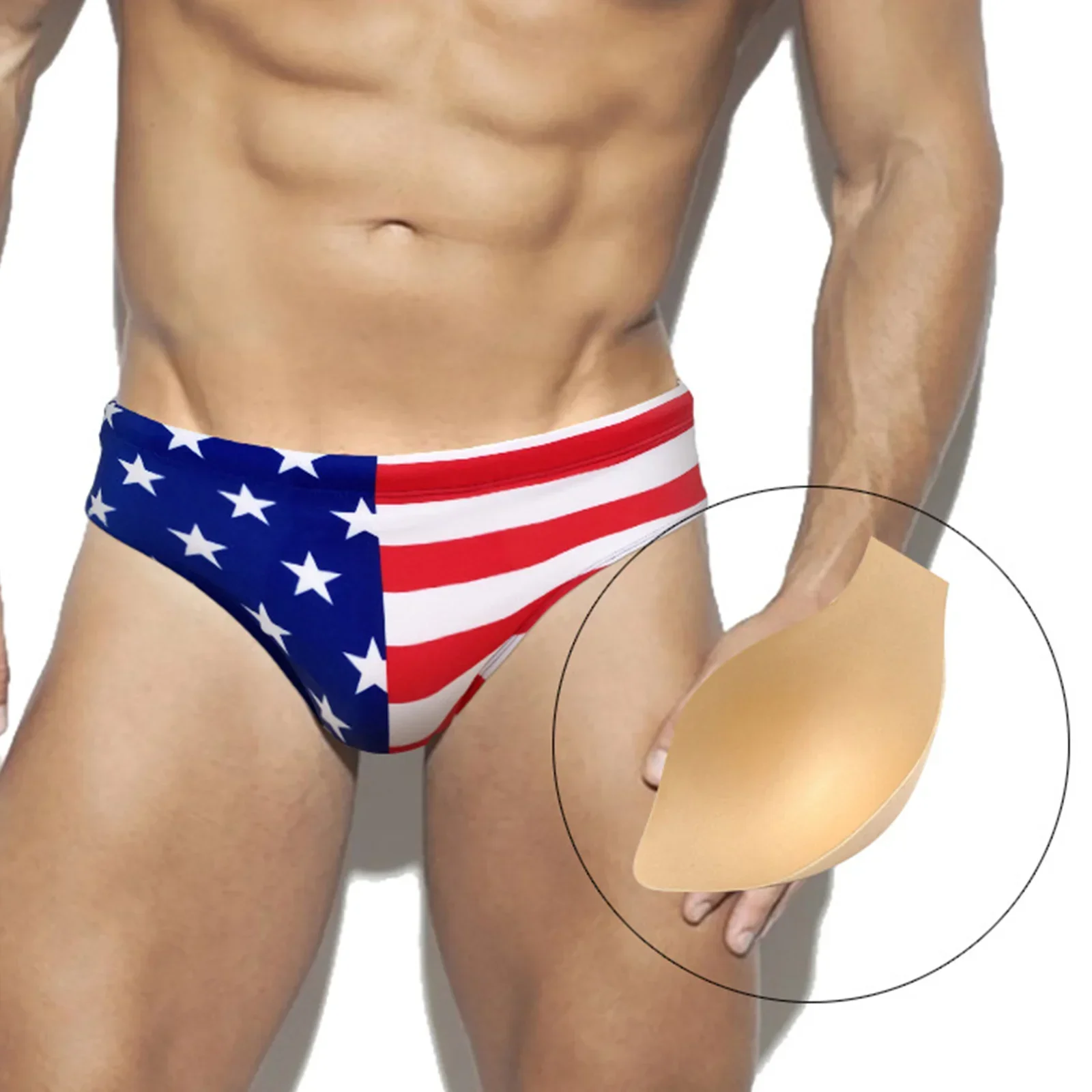 Bikini Swimwear Swimsuit Stars And Stripes Surf Swim Trunks Mens Nylon Pouch-Cup Sexy Beach Swim Briefs Fashinable