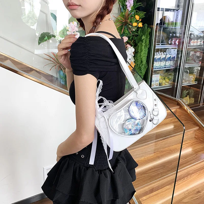 Teenage Spice Girl Ita Bolsos Mujer Bow Love Heart Transparent Bag Jk Shoulder Bags Underarm Sac Femme Crossbady Bolsas