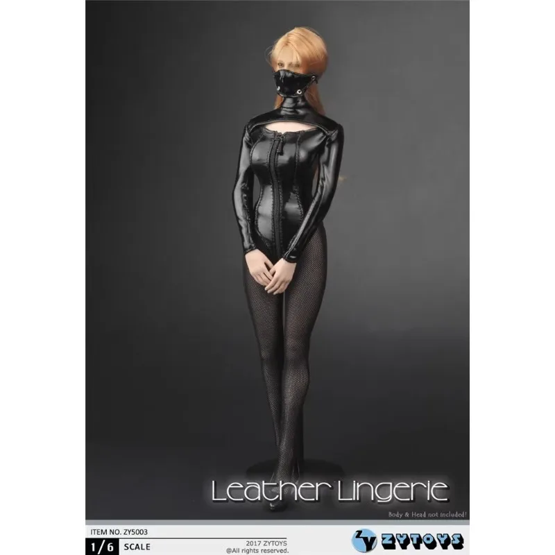 ZYTOYS ZY5003 Scala 1/6 Vestiti per bambole femminili Pu Pelle Collo alto Cerniera Body con maschera Abito nero per 12 "Tbl Ph Body