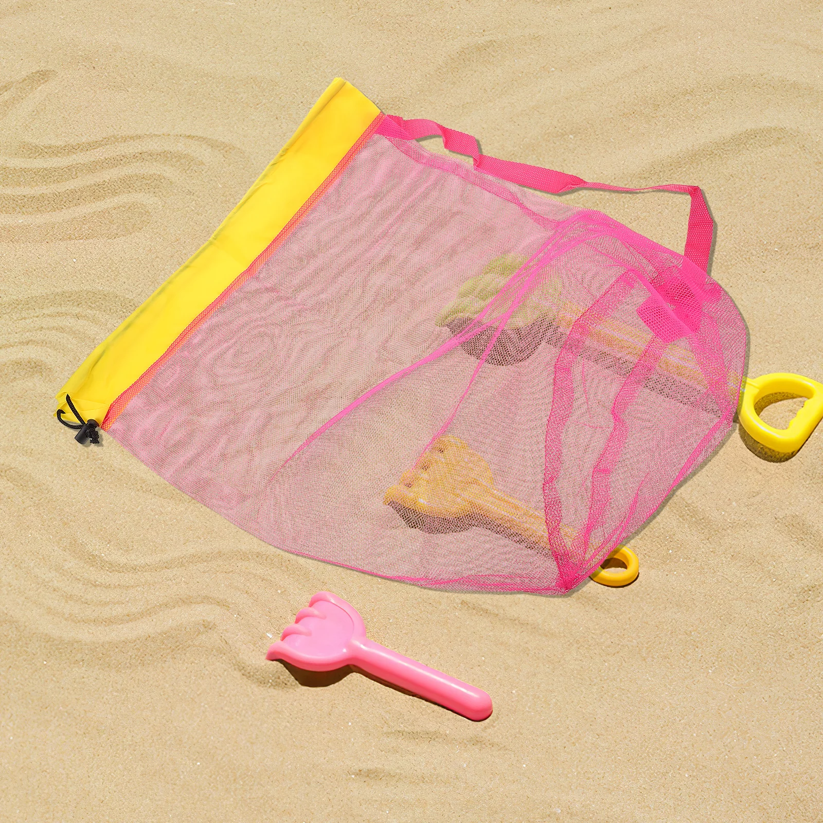 Duża siatkowa torba plażowa do przechowywania piasku, worek ze sznurkiem, lekka poliestrowa ażurowa torba na podróże i aktywności na świeżym powietrzu.