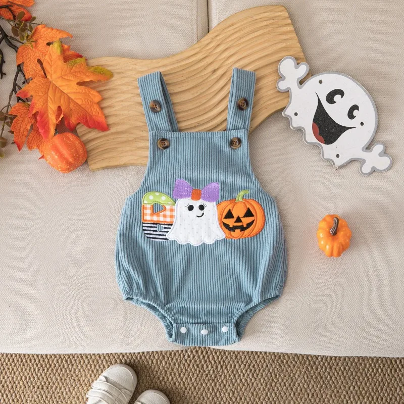 Ghost Pumpkin Corduroy Baby Romper Overalls Blue Black Halloween Newborn Infant Toddler Bodysuit Costume Outfit