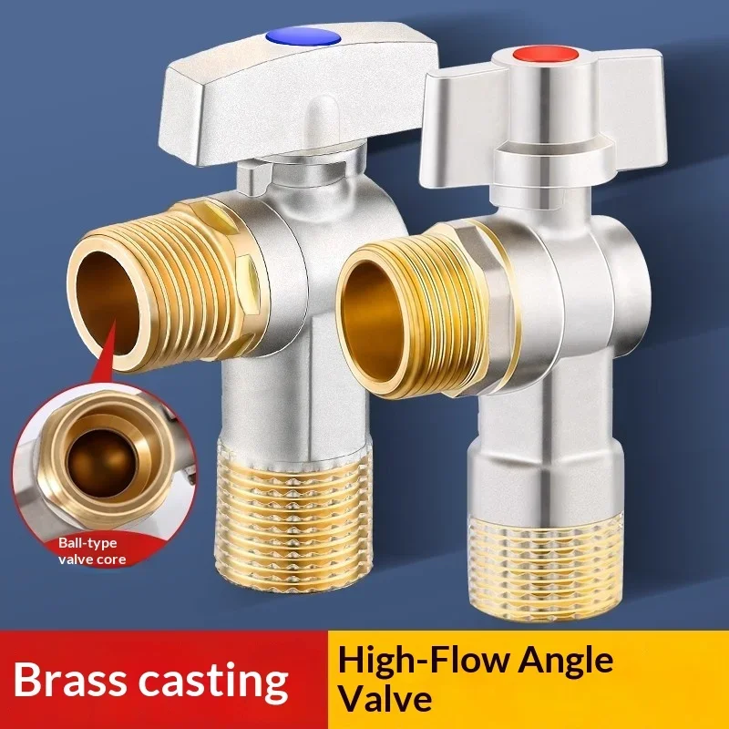 Brass High Flow Angle Valve 1/2 Inch Full Bore Ball Core Water Stop Valve Cold Hot Water Switch for Water Heater Toilet
