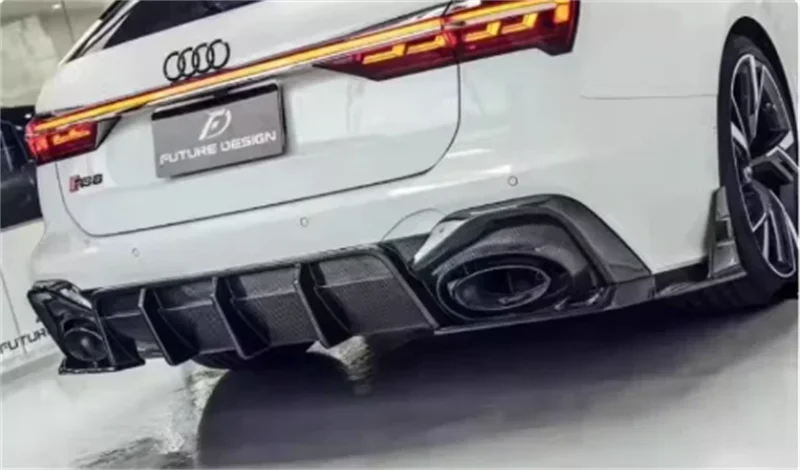 Dla Audi RS6 RS7 C8 2021 2022 2023 + Wysokiej jakości zderzak samochodowy z włókna węglowego Tylny dyfuzor Spoiler Osłona ochronna