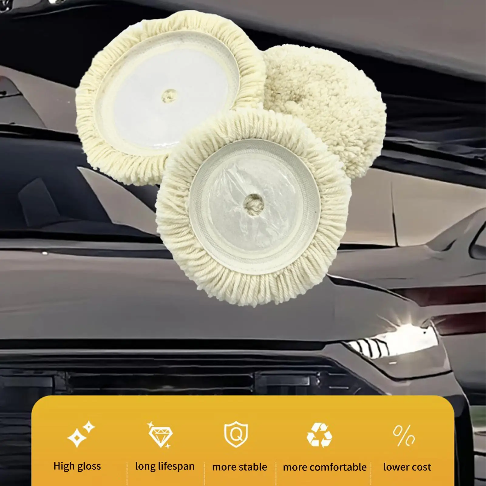 Wool Cutting Pad 6 Inches Reusable Mark Removal Discs 3-pieces Wool Pad For Buffing For Compound Paint Restoration Automotive