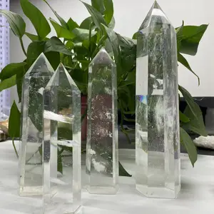 Tamanho grande claro pedra de fusão quartzo obelisco varinha cristal ponto cura fengshui para decoração casa ponto quartzo cura cristal 10 principais vendas vidro derretido - №8