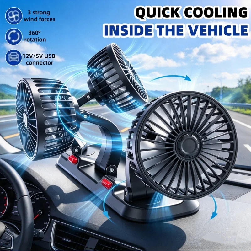 360° Adjustable Car Fan With Three Blades. Car Electric Fan And Two-Speed Control  Suitable For Home, Desktop, Office And Car