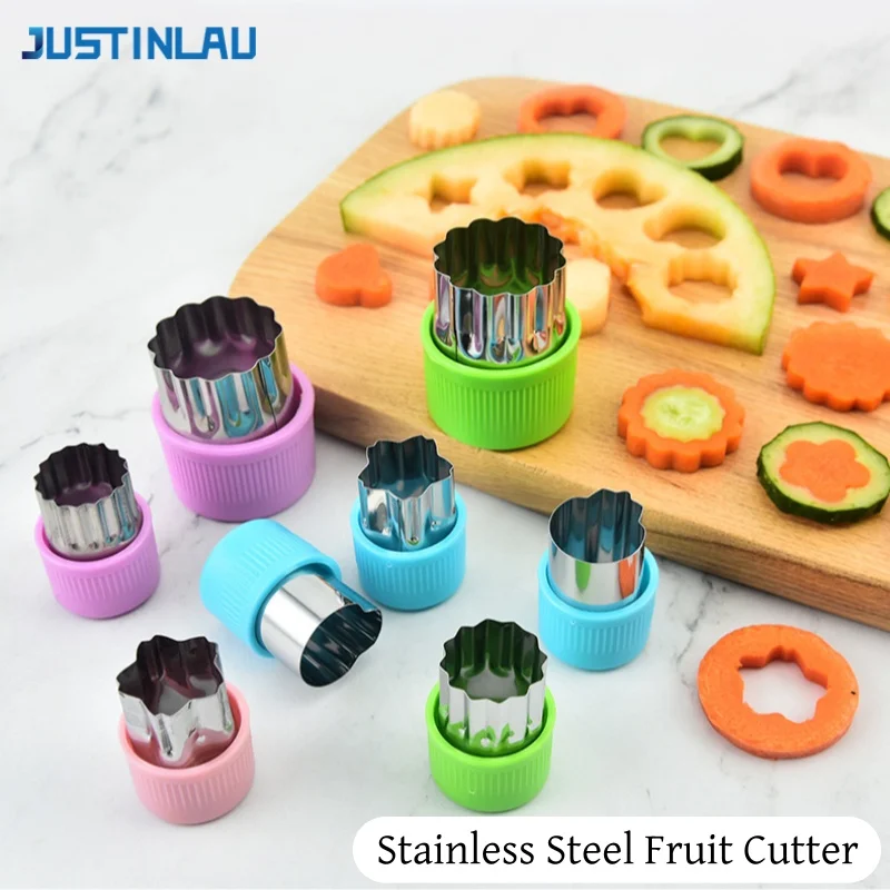 JUSTINLAU 6/8/10pcs Fruit Cutter Star/Heart Shape Vegetables Mini Pastry Tools  Stainless Steel Cookie Mold Home Baking Gadgets