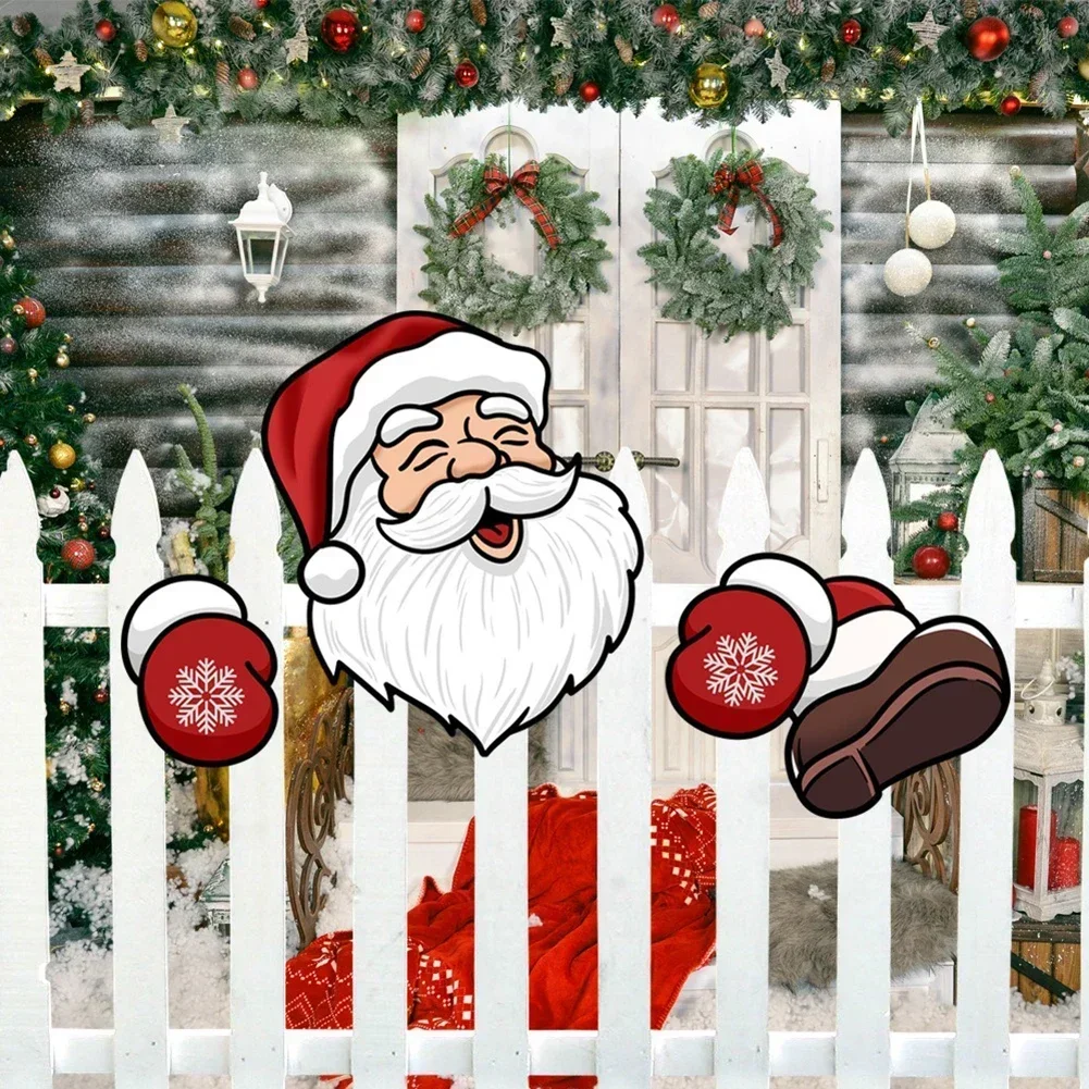 Christmas Fence Decoration Santa Clause Snowman Reindeer Pattern Ornaments For Indoor Outdoor Yard Fence Door Xmas Party Decor