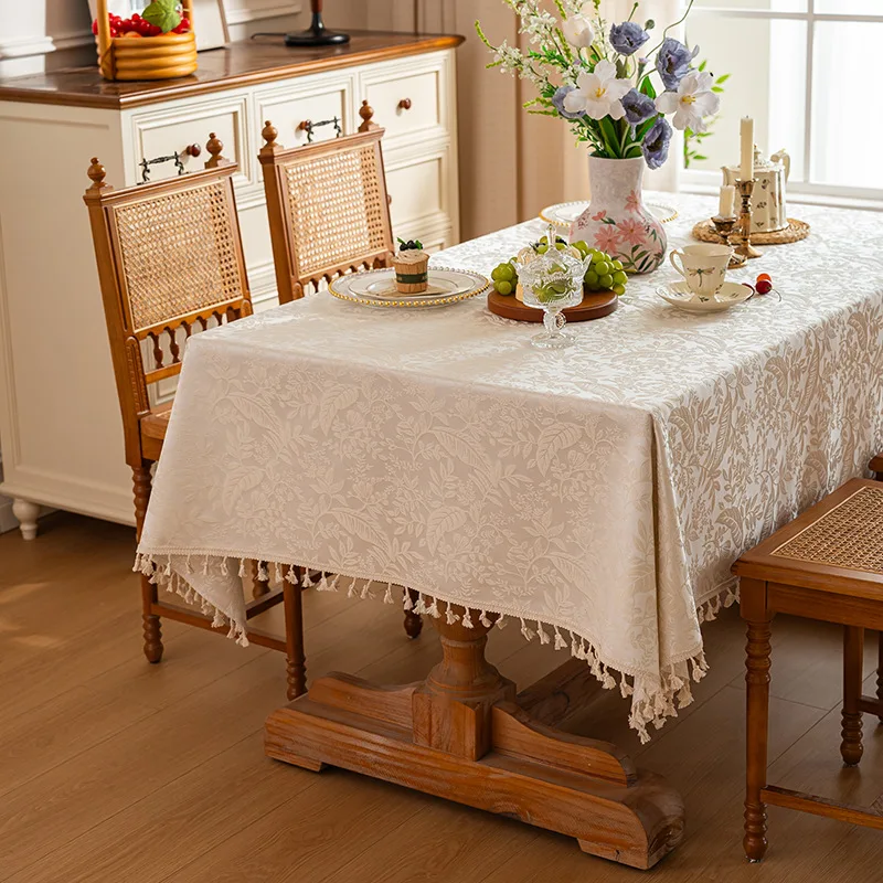 Jacquard Table Cloth For Rectangular Dining Table Cover French Washable Tassel Tablecloth Home Decoration Luxury Kitchen Linens