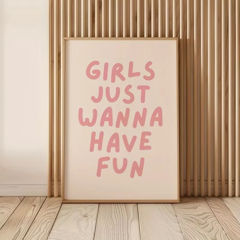 Modern Pink Girls Just Wanna Have Fun Quote Wall Art Print Canvas Painting Poster Picture For Living Room,bedroom Home Decor