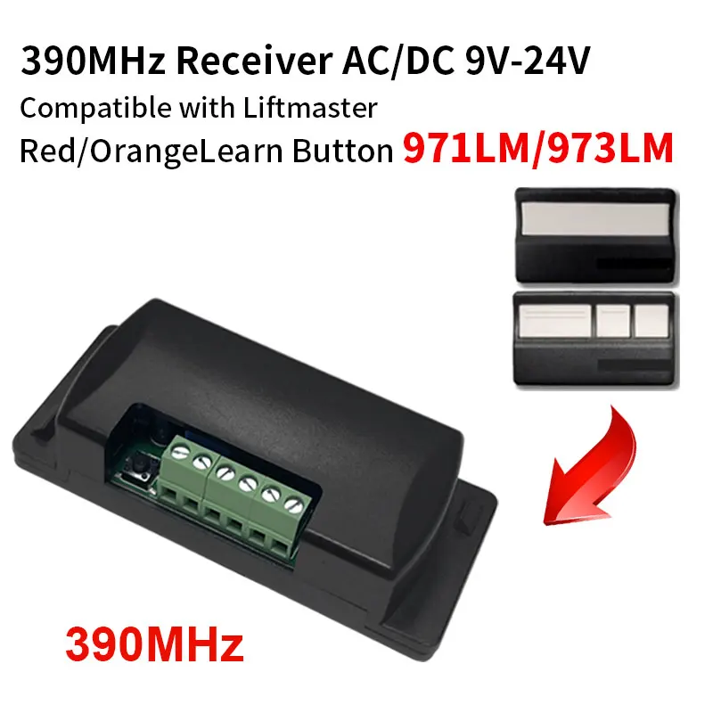 Receiver for 371LM 373LM 971LM 937LM 4335E 94335E 81LM Garage Door Opener Remote 315MHZ 390MHZ 433.92MHZ AC/DC 9V-12V