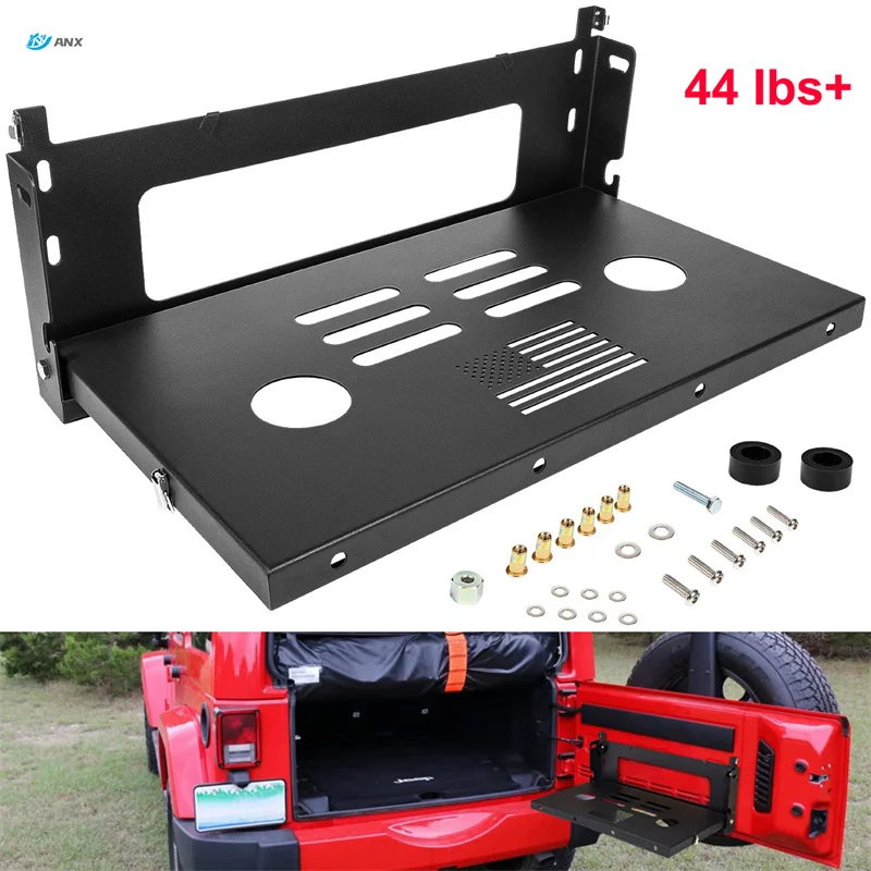 

ANX Tailgate Table Metal Storage Rack Foldable Cargo Shelf Fit for 2007-2018 Jeep Wrangler JK & Unlimited Bear More Than 44 Ibs