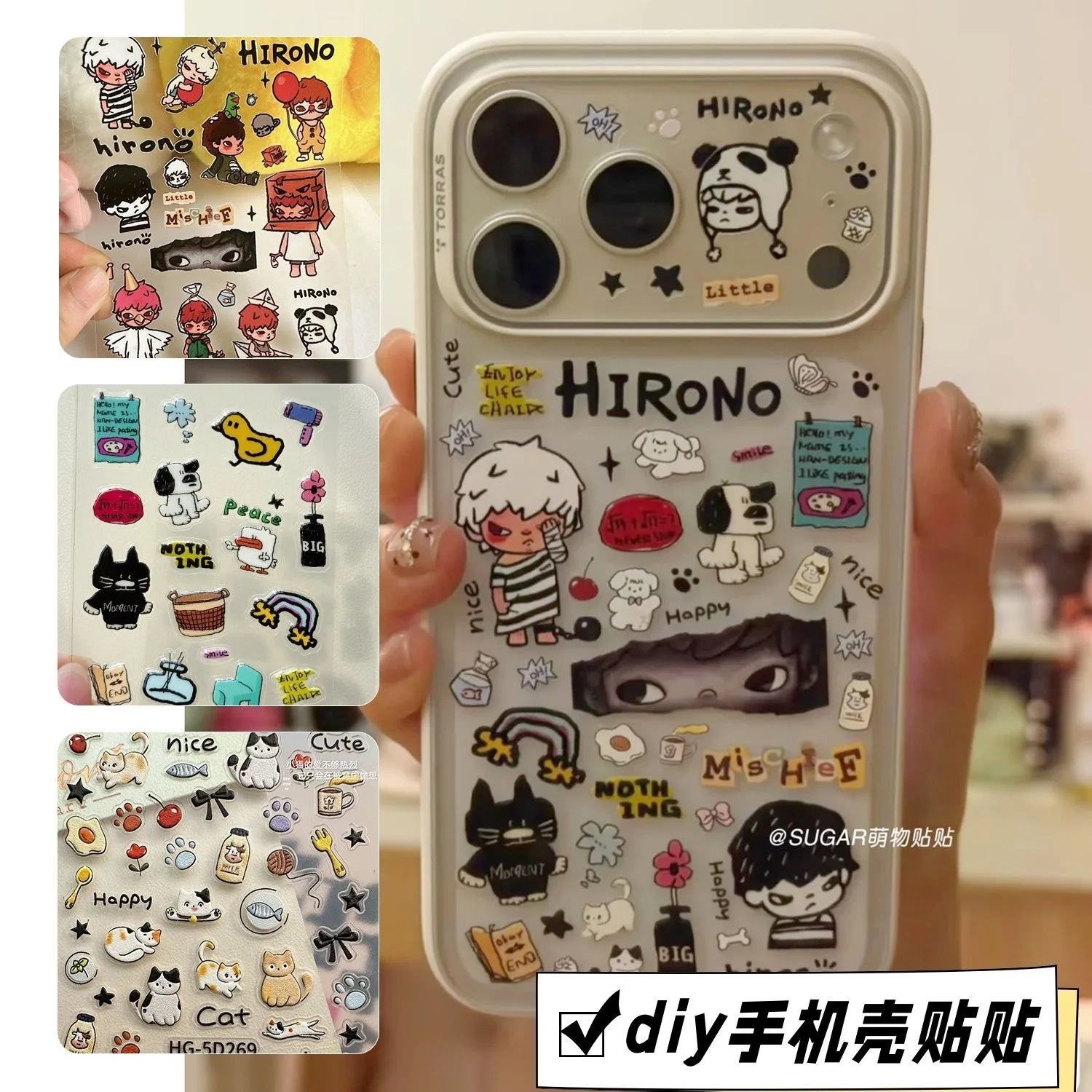 

3Pcs mix 3D Sticker Cute Puppy & Cat DIY Phone Case & Tablet Decor For iphone 17pro series