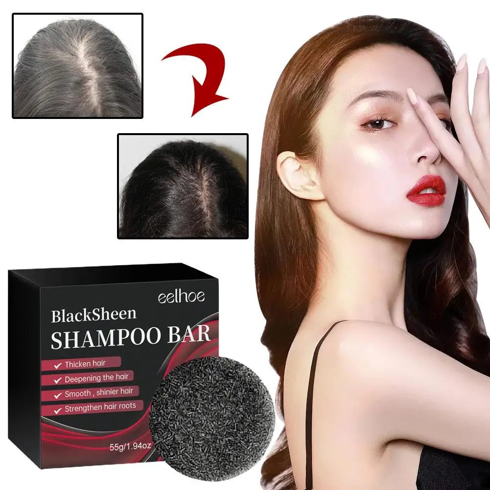 55g Shampoo oscurante per capelli Shampoo nero solido ripristina il colore dei capelli Anti perdita di capelli sapone profondamente pulito promuove forte