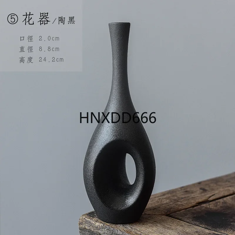 Coarse pottery Guanyin jade net bottle flower arrangement long neck ceramic ornament