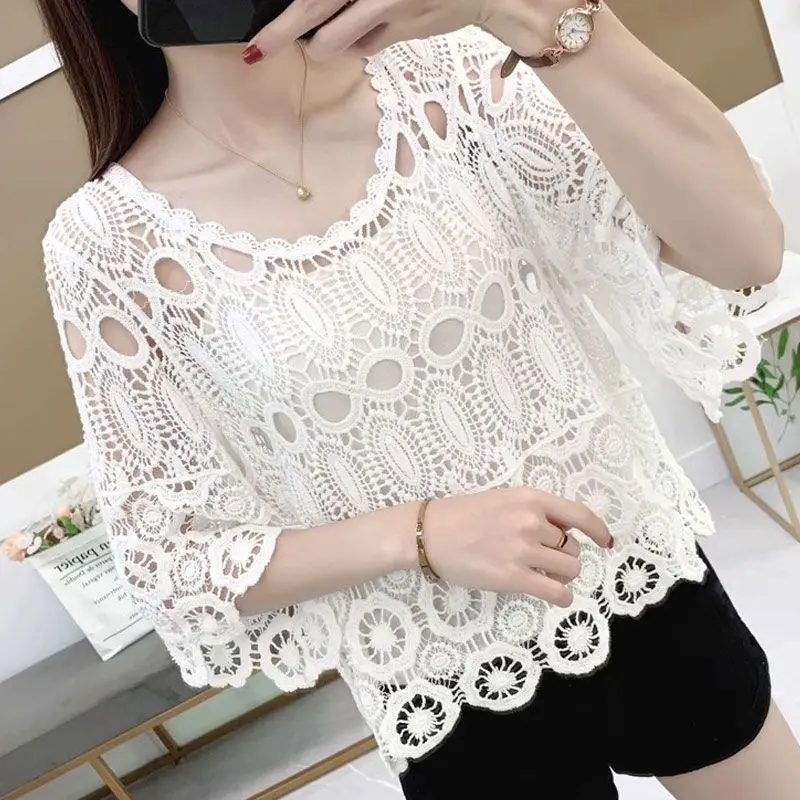 Lace Top 2 Spring/Summer New Shawl Swimwear Small Coat Sunscreen Cover Short Loose Top Women\'s Summer