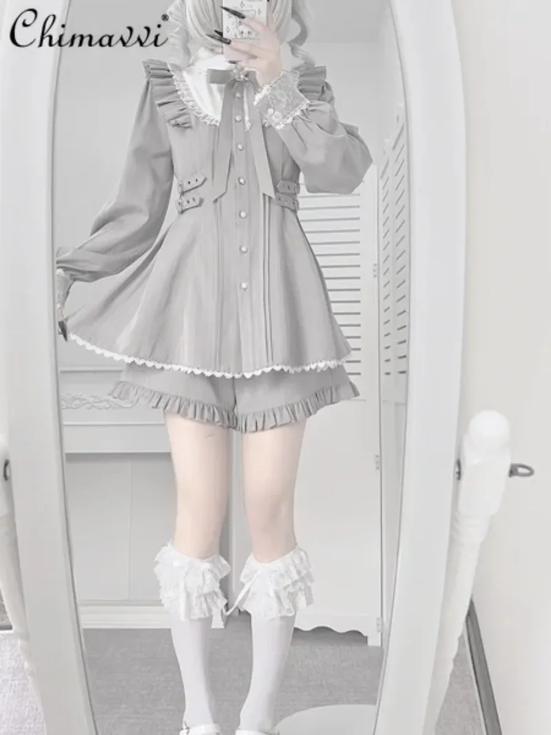 

Japanese Sweet Bow Doll Collar Long Sleeve Dress Subculture Cute Girl Women Waist-Cinching Cute Lolita Dress Sets 2026 Spring