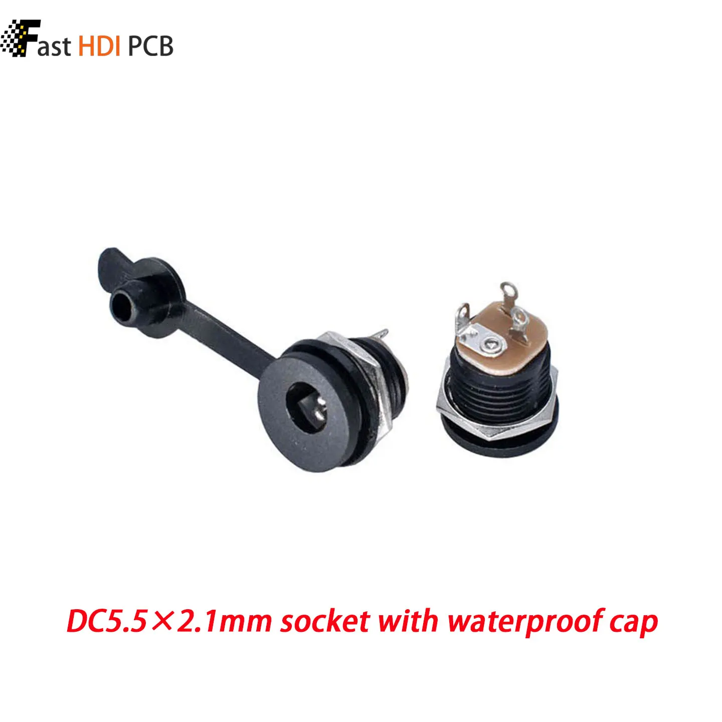 DC Power Jack 5.5x2.1mm Female Socket with Threaded Nut 11.5mm Thread Diameter Panel Mount with Waterproof Cap for Charger CCTV