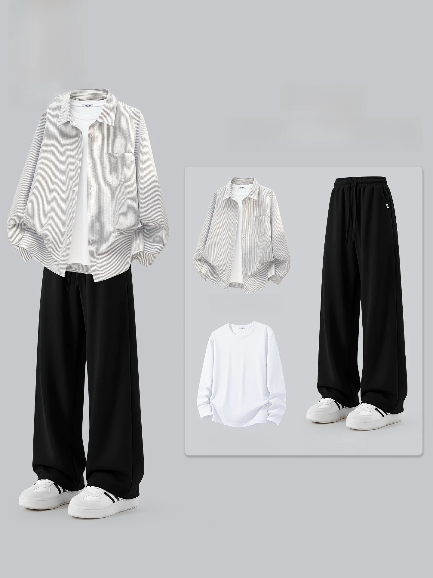 

Мужской комплект с длинным рукавом: модная весенняя верхняя одежда для подростков, повседневная спортивная одежда для пар из смесового хлопка и полиэстера