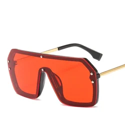 XaYbZc gafas de sol cuadradas de gran tamaño para mujer, color rojo y negro, lentes de una pieza, gafas de sol con montura grande para hombre, espejo plateado UV400
