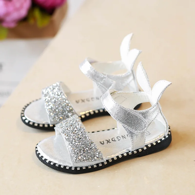 

2022 Summer Kids Sandals For Girls Roman Shoes Children Beach Baby Girls Open Toe Flat Rhinestone Sandals Fashion Shiny Leather