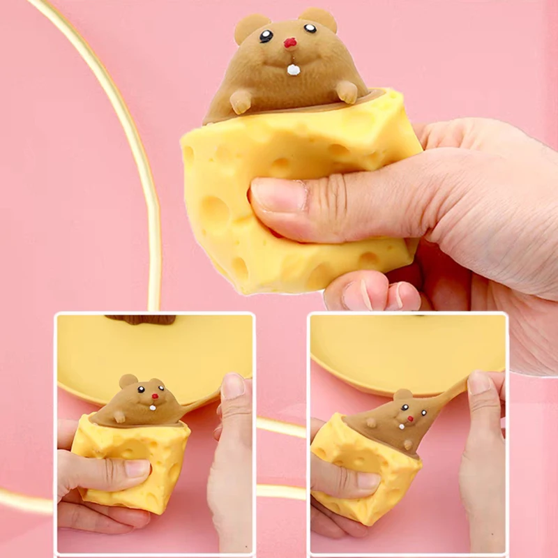 Cheese mouse Cup Squeeze Toys Kids Cute Cartoon Relief Toys Children Sensory Fidget Toy Pinching Toy Fidget Toys Gift For Friend