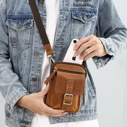 Top Layer Cowhide Men's Small Bag Cellhone Bag Multifunctional Leather Bag Single Shoulder Crossbody Belt Leather Waist Bag