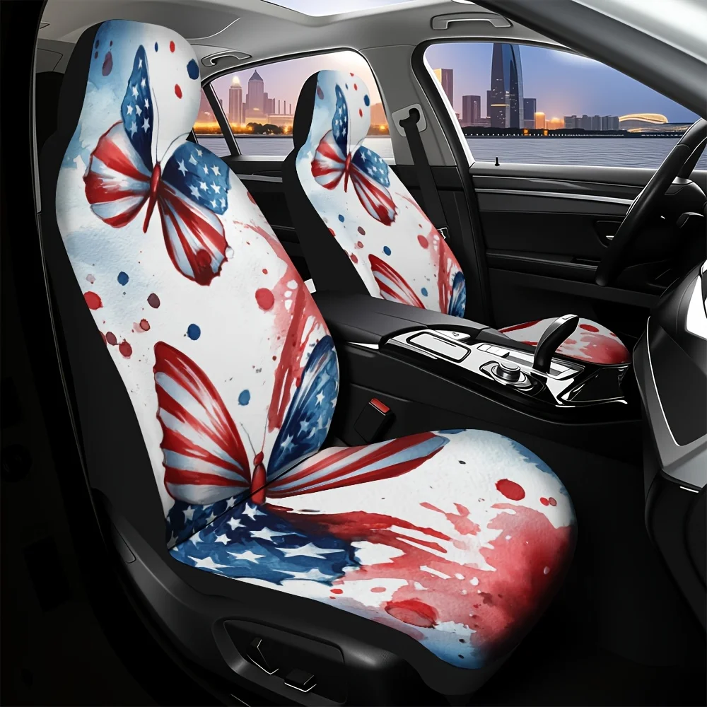 2pcs, Patriotic Butterfly Stars Stripes Style Decorative Car Seat Covers, Universal Fit For SUV Sedan Truck, Soft Washable Fabri