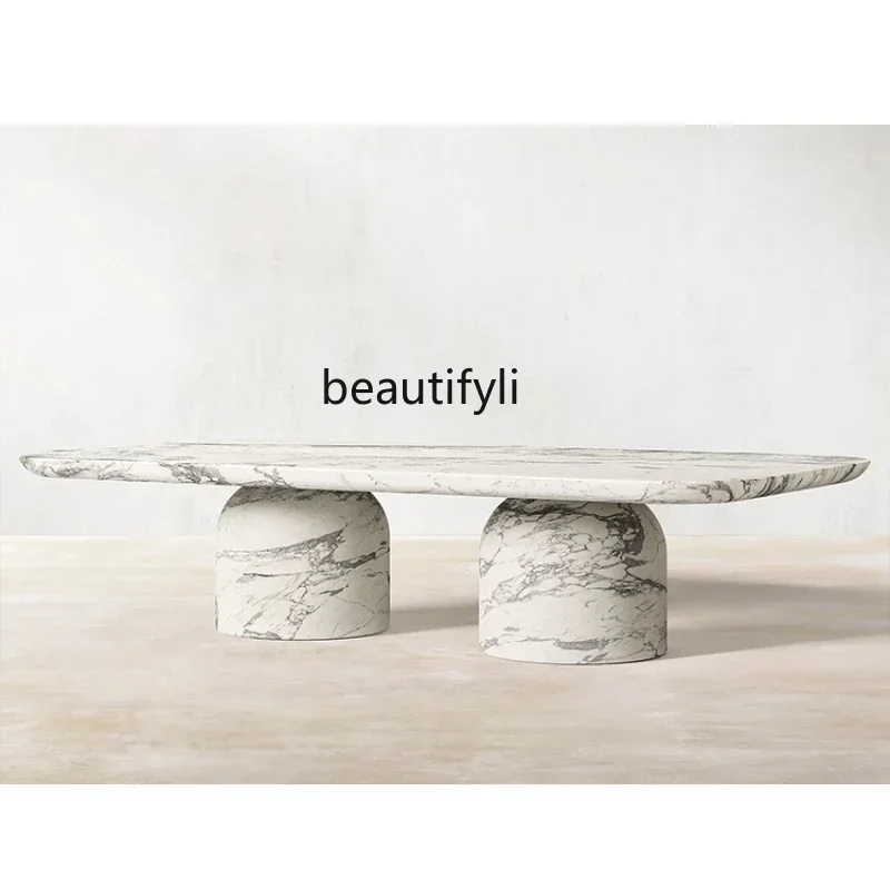 Q181  Round Tea Table TV Cabinet Unit Natural Marble Tea Table Designer High-End Tea Table TV Cabinet