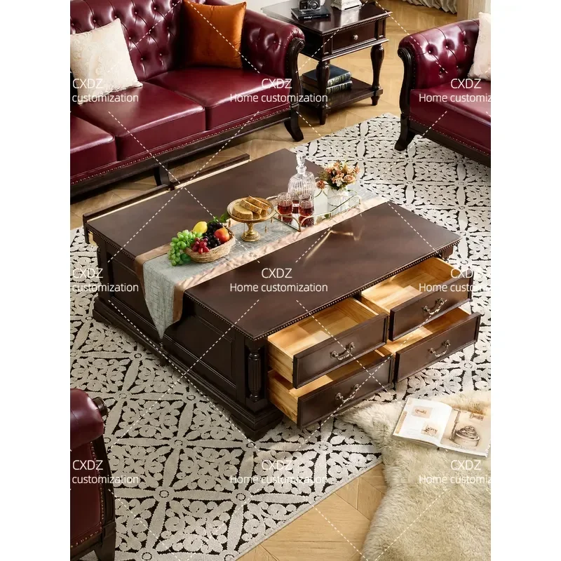 American Rural Solid Wood Coffee Table Retro Living Room Household Small Apartment 1.2m Square Coffee Table Combination