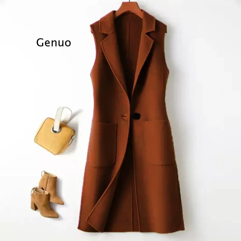 2026 Women's Suit Vest Medium Length One Button Slim Fit Spring Autumn Casual Office Set Solid Color Plus Size Jacket