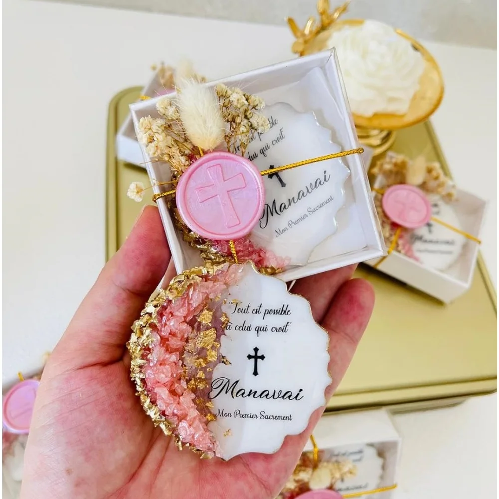 Personalized Baptism Girl Epoxy Magnet Favor – Christening, First Communion, Mi Bautizo Keepsake, Confirmation Souvenir, Custom