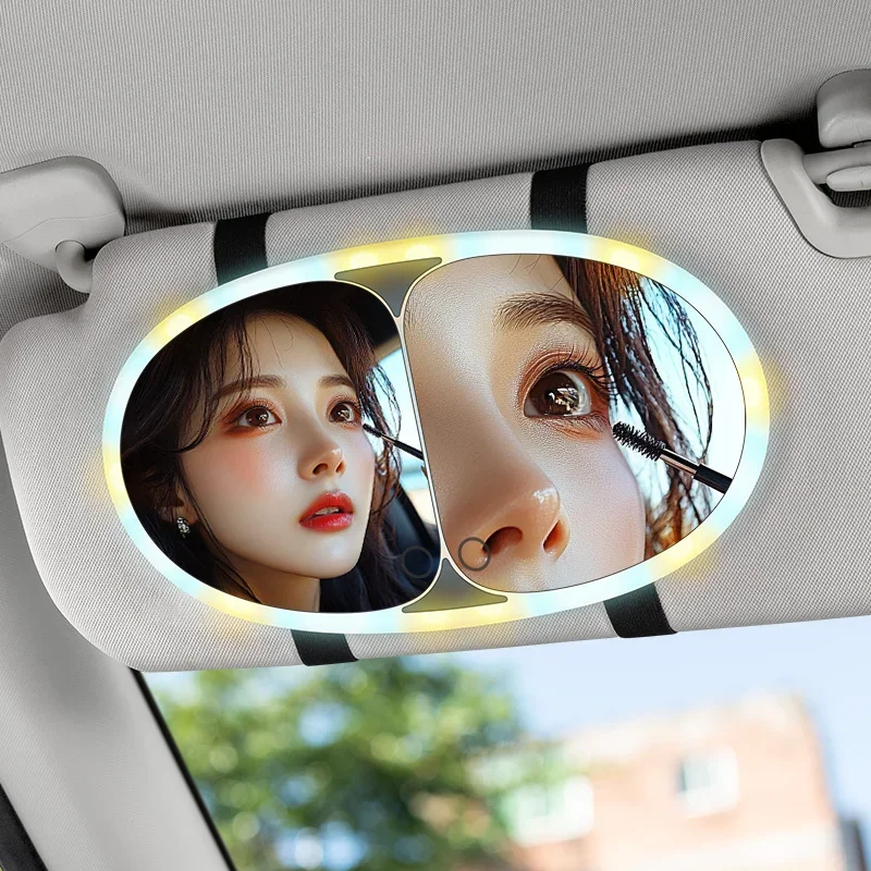 Led Light Car Sun Visor Vanity Mirror 2-Color Adjustable Brightness magnifying HD Auto Makeup Mirror For Lady Girl MakeUp Mirror