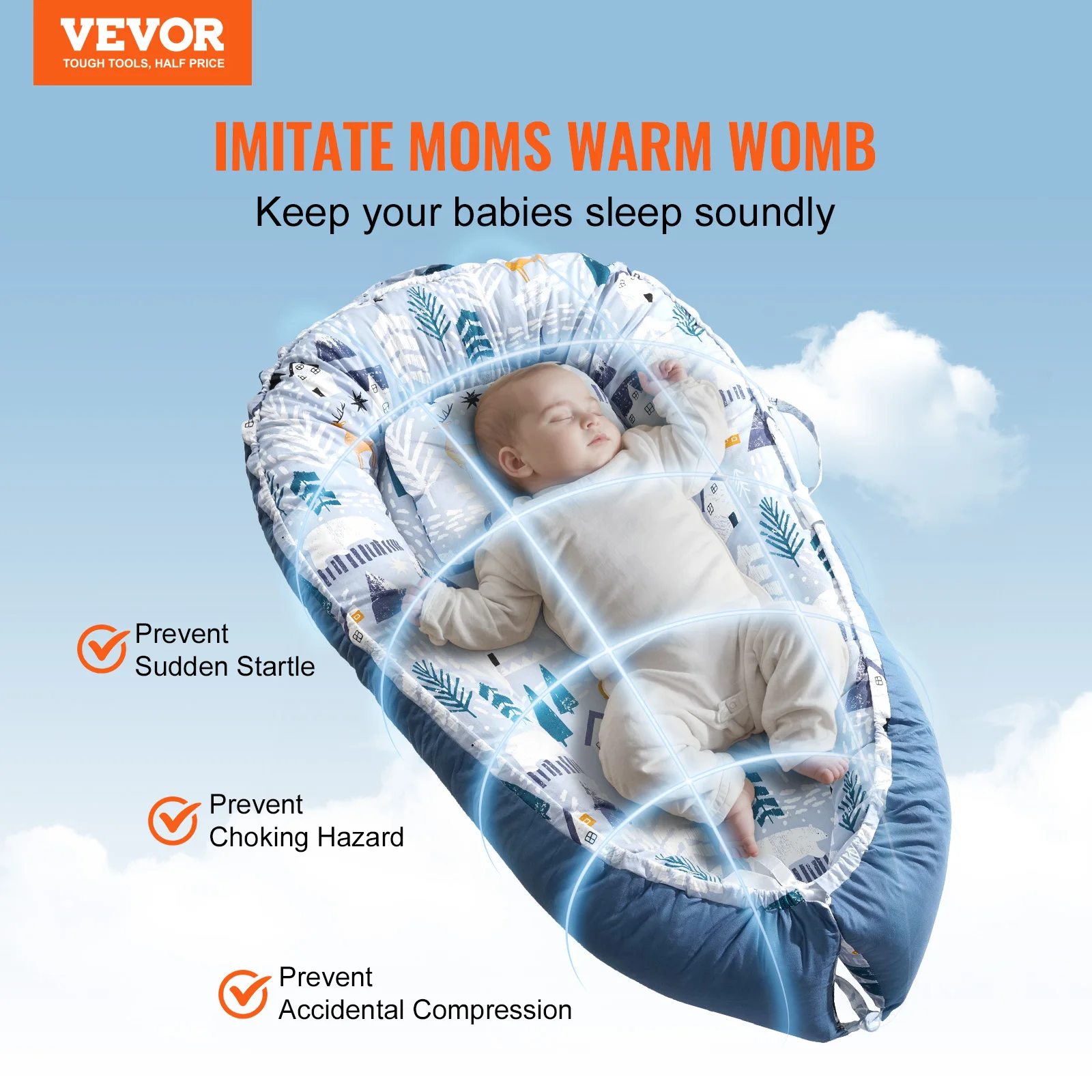 VEVOR Baby Lounger Baby Nest for Co Sleeping Newborn Baby Lounger Cotton Breathable Adjustable Baby Crib In Bed Portable Home