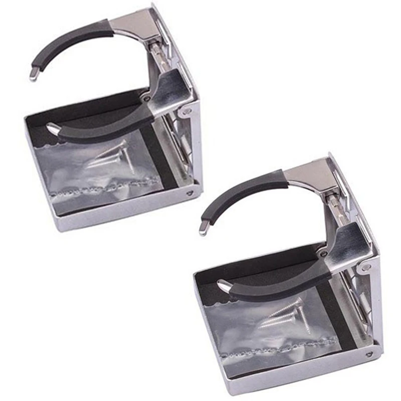 2Pcs Folding Cup Drink Holder Stainless Steel Black&Silver For Marine/Boat/Caravan/Car