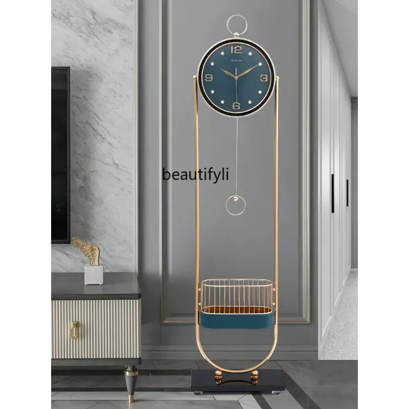 

European-Style Leather Light Luxury the Grandfather Clock Home Living Room Modern Fashion Clock Decoration