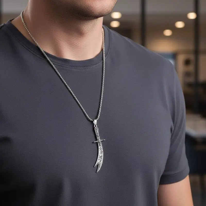 Islamic Imam  Zulfiqar Pendant Necklace For Women Men Muslim Quran Pendant Shia Islamic Jewelry Accessories