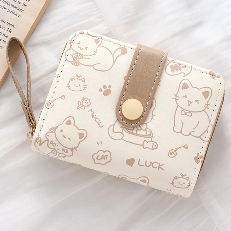 Women's Cute Cat Coins Purses Small Card Holder Wallets with Zipper Coin Pocket High Quality Square Bi-fold Wallet and Handbags image 6