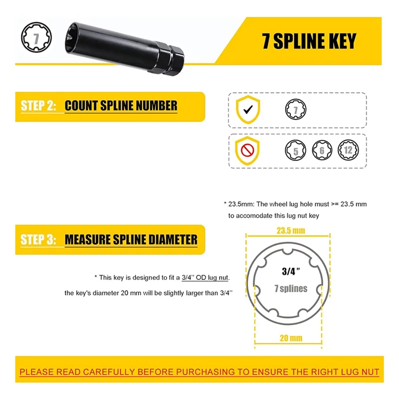 

AB46-7 Spline Lug Nut Key 6 Spline Lug Nut Socket Removal Tool, 2 PCS Dual Hex Drive Aftermarket Wheel Lock Key Replacement