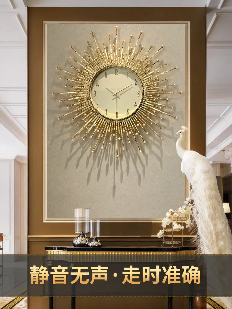 New Light Luxury Art Sun Wall Clock Living Room Decoration Atmosphere High Sense Clock Wall Hanging Creative Wall Watch