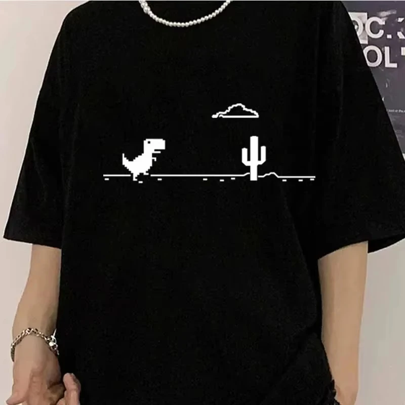 2026New Mosaic Game Cactus Little Dinosaur Print Men T-Shirts Creativity Street Funny Short Sleeve Casual All-match Clothing Y2K