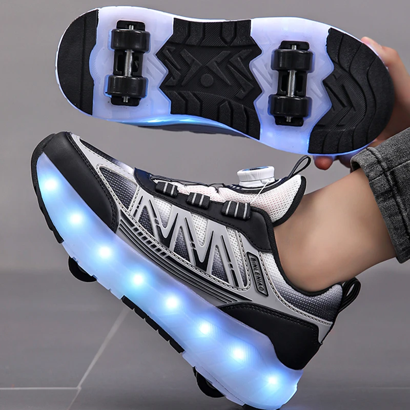 Zapatos Deportivos luminosos para niños y niñas, zapatillas informales de patinaje sobre ruedas con luz LED, carga USB