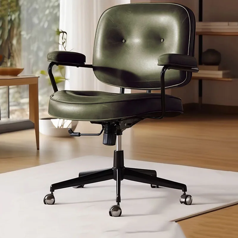 Computer Desk Chair with Back Home Office Leather Swivel Chair Adjustable Ergonomic Seat for Bedroom Study