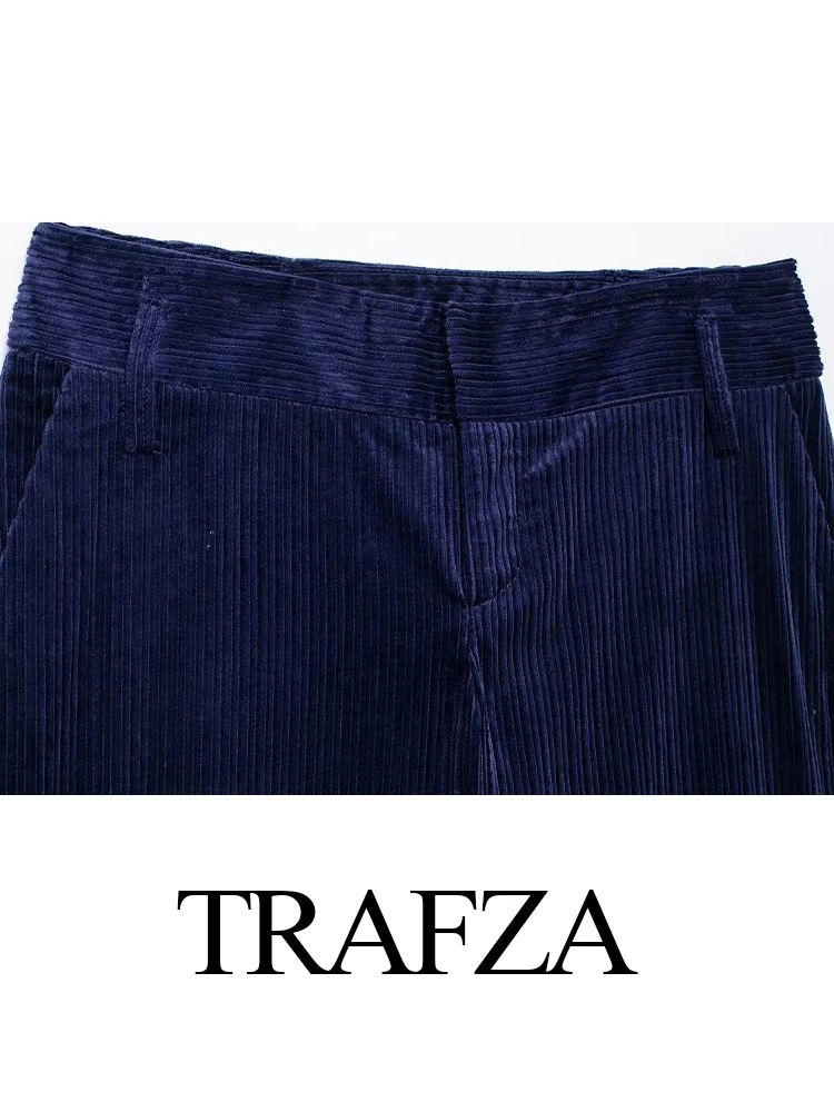 Trafza-女性のハイウエストコーデュロイストレートパンツ,カジュアルパンツ,多用途のジッパーポケット,暖かいストリートパンツ,冬のファッション