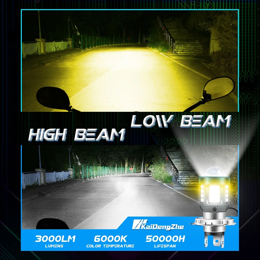 1PC 20000Lm H4 LED Moto H6 BA20D P15D LED Motorcycle Headlight Bulbs 3570 CSP Lens White Yellow Hi Lo Lamp Scooter Accessories