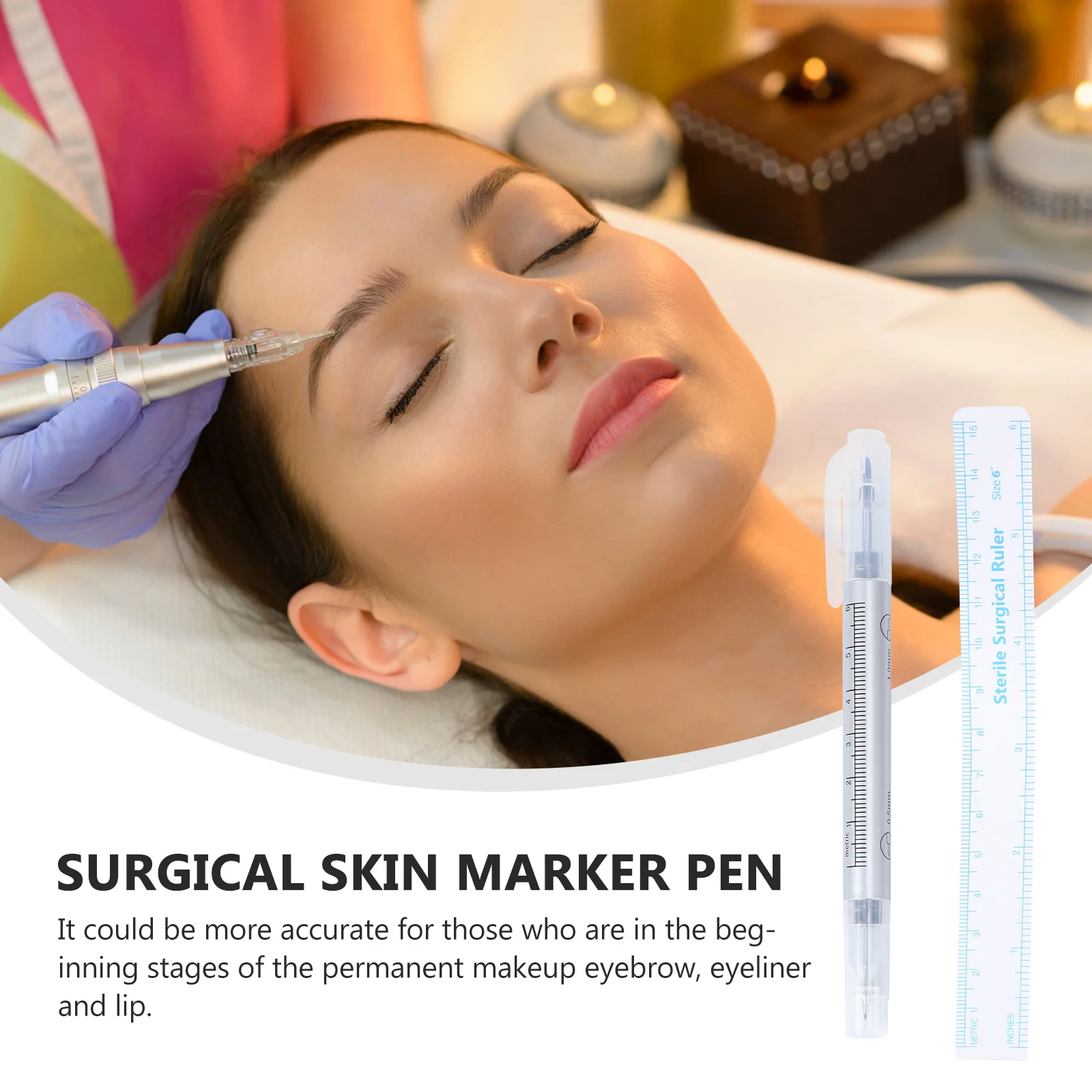 

Double Ended Skin Marker Pen Waterproof Portable for Eyebrow Eyeliner Lip Tattoo Artists Beginners Surgical Skin