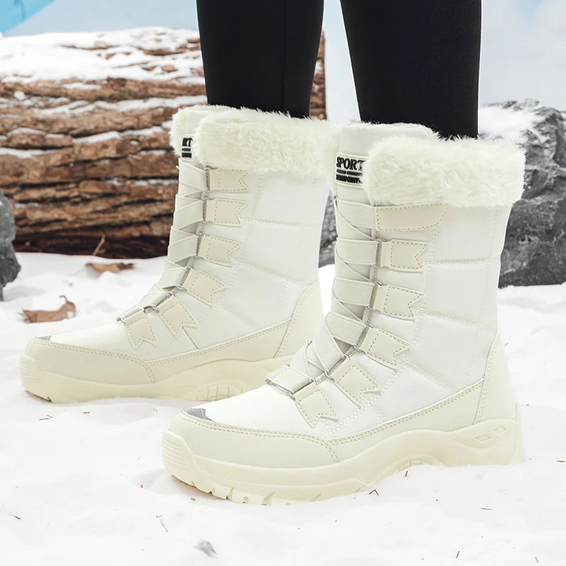 Winter Women's High-Top Trekking Boots Plush Warm Snow Shoes For Outdoor Hiking Shoes Mountain Climbing