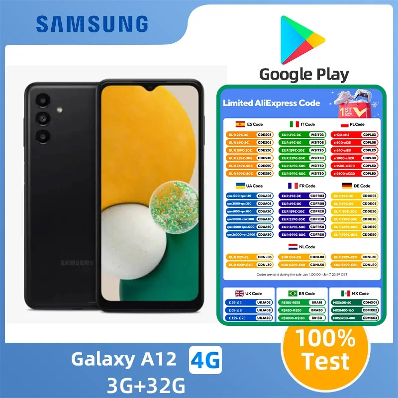 Samsung A12 4g SmartPhone MediaTek Helio P35 6.5inch LCD Screen 5000mAh 48MP Camera Original Used Phone