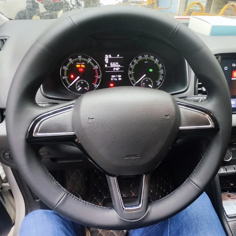Braid Car Steering Wheel Cover Wrap Hand Sewing Wear Resistant Microfiber Leather For Skoda Octavia A7 MK3 5E RS VRS Superb B8